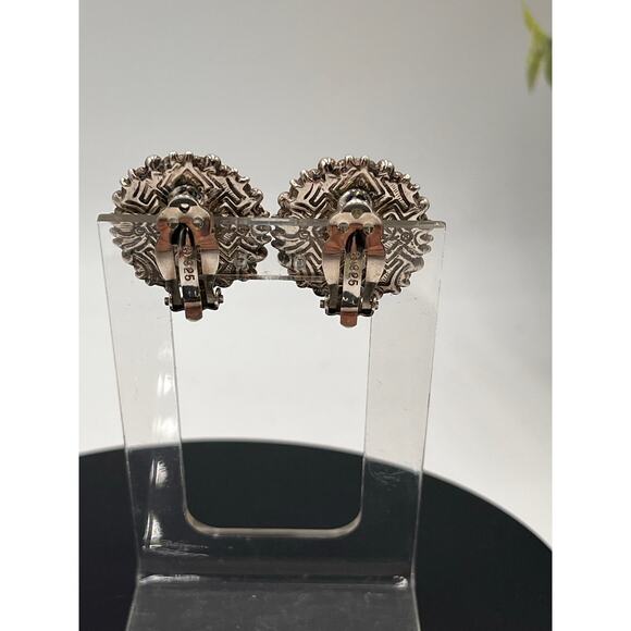 Stephen Dweck Designer Sterling Carved Smoky Quartz Oval Clip-On Floral Earrings - Picture 7 of 12